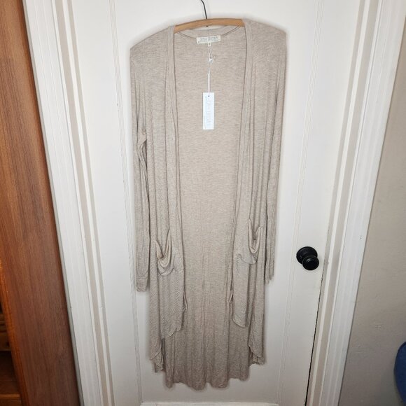 Joah Brown Womens Ribbed Open Front Duster Lightweight Cardigan One Size Camel - Picture 1 of 8